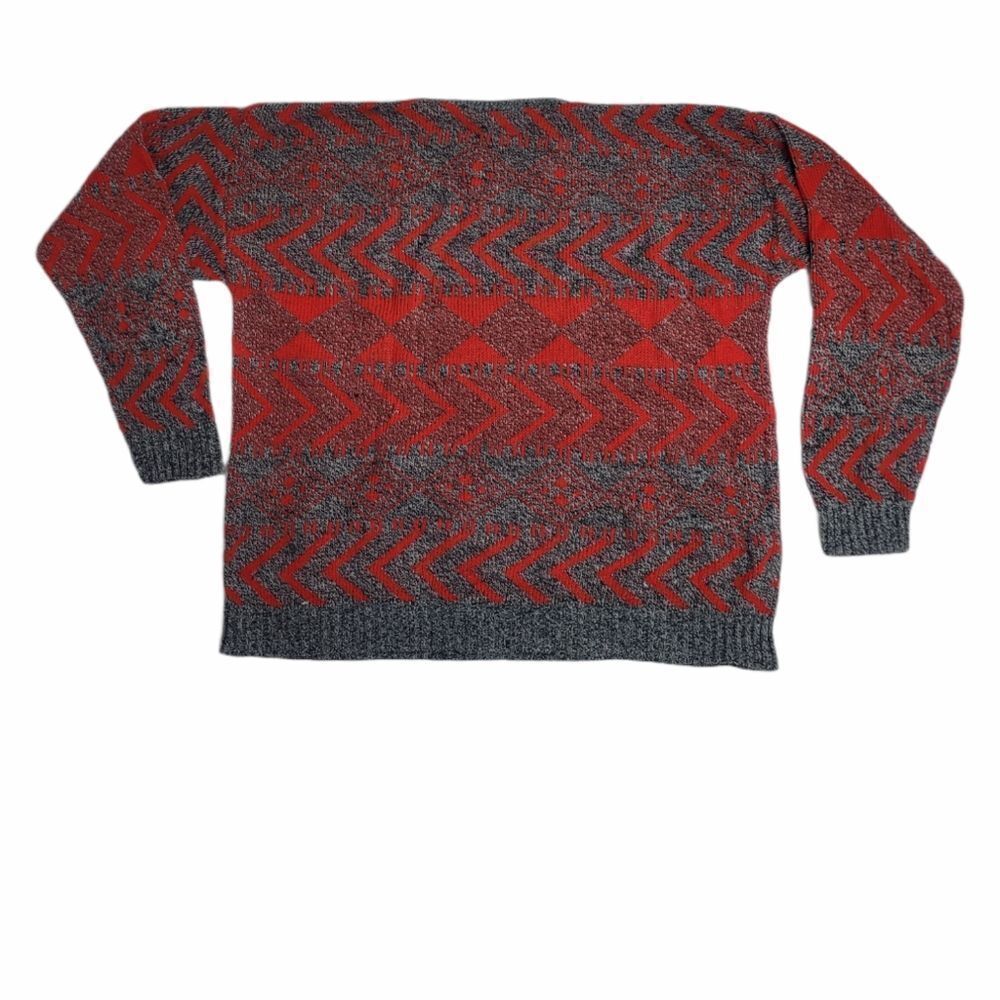 VINTAGE 90s oversized sweater red printed grandpa unisex M - Picture 3 of 6